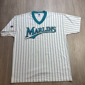 Vintage 90s Russell Athletic Florida Marlins Pinstripe Baseball Jersey USA 1995